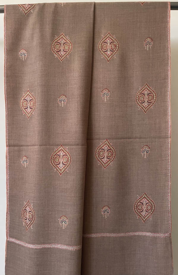 Butidar Sozni Hand Embroidered Natural Coloured Shawl - Image 4